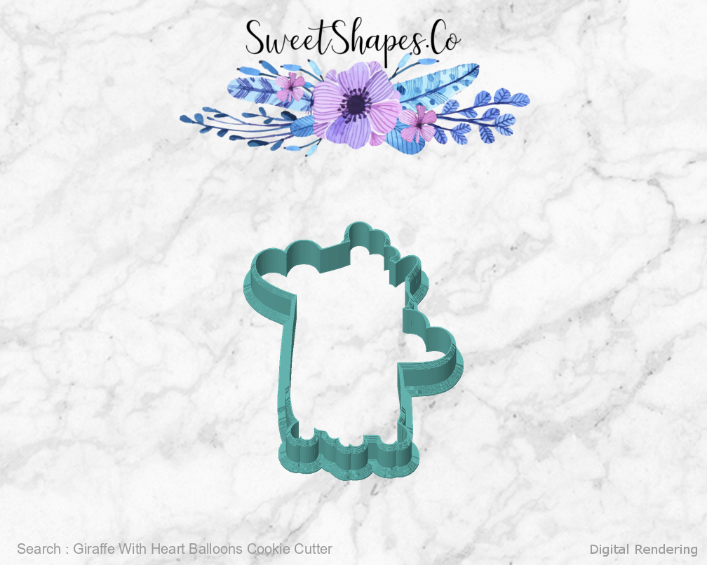 Giraffe With Heart Balloons Cookie Cutter — front view