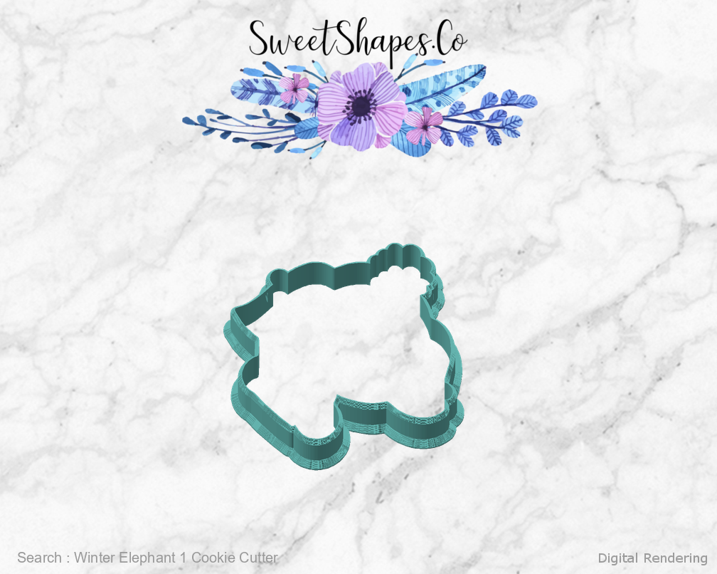 Winter Elephant 1 Cookie Cutter — angled front view