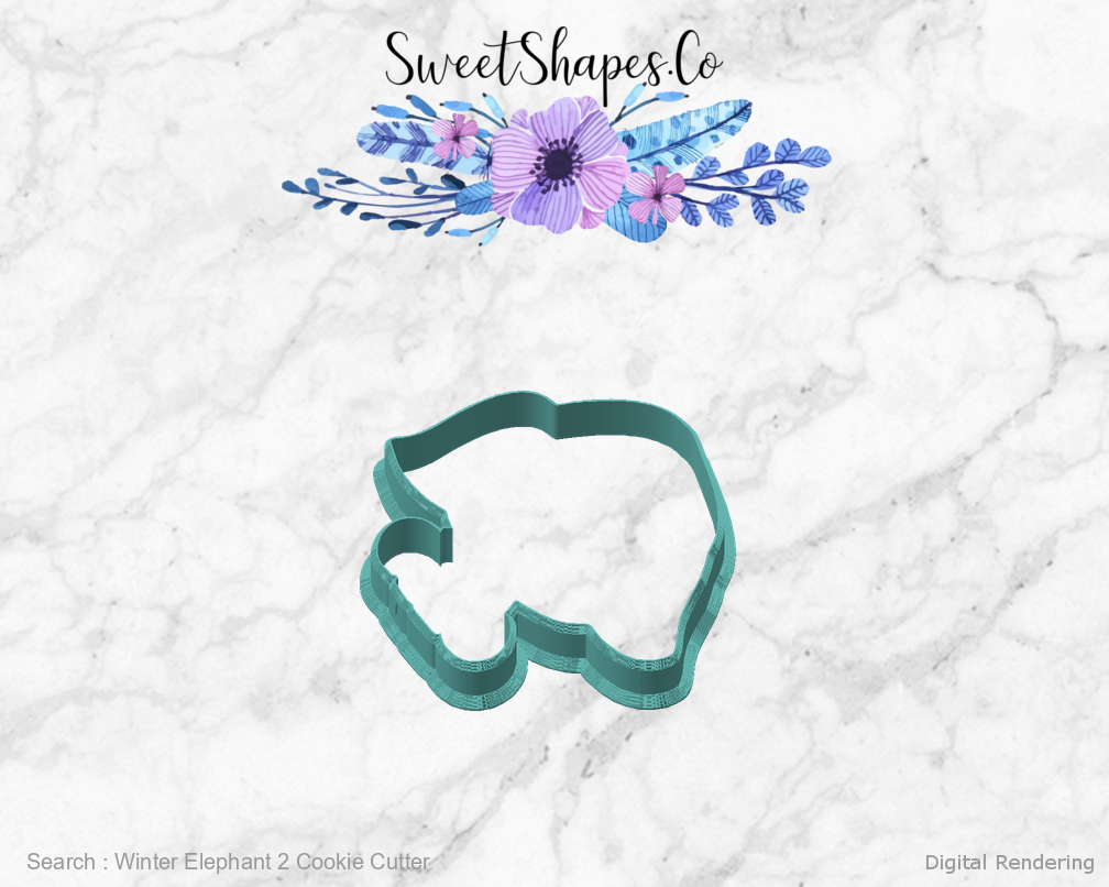Winter Elephant 2 Cookie Cutter — angled front view