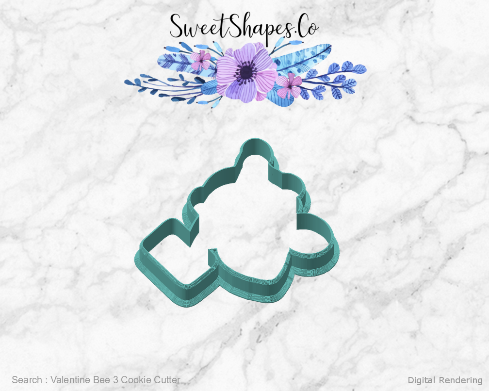Valentine Bee 3 Cookie Cutter — angled front view
