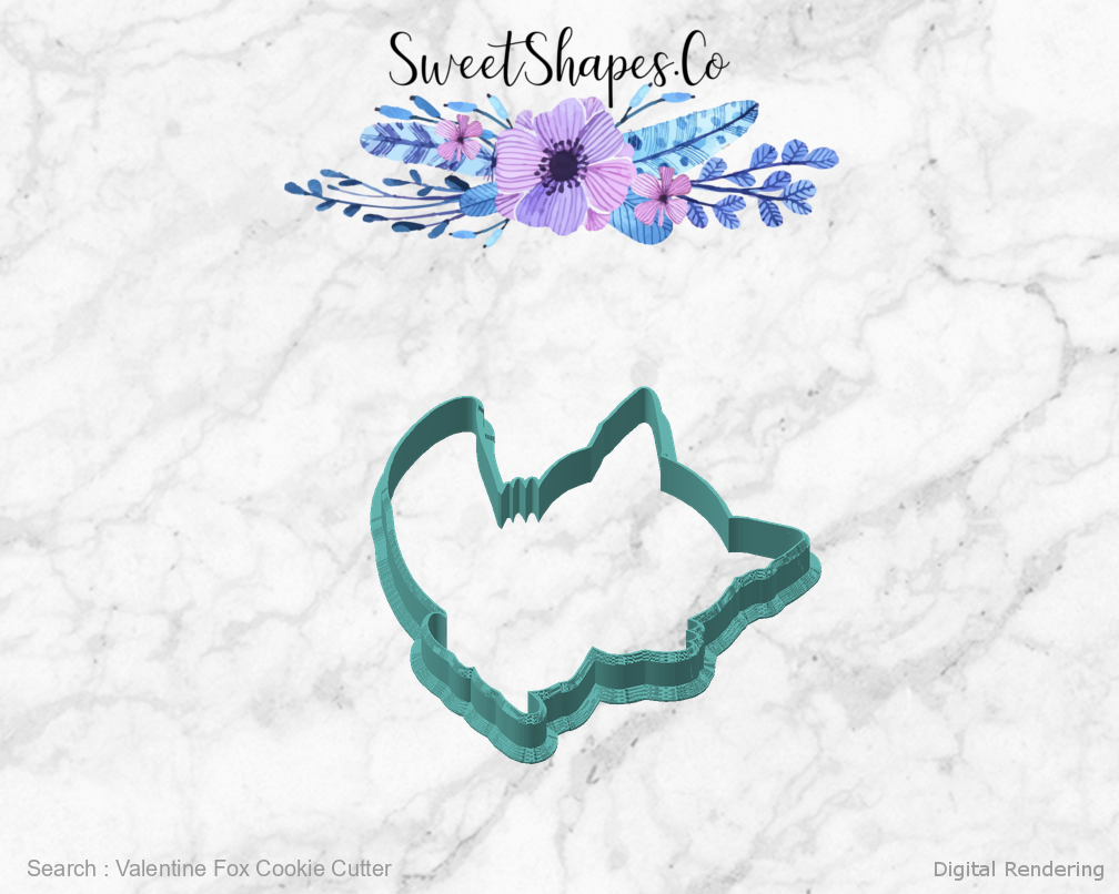 Valentine Fox Cookie Cutter — angled front view