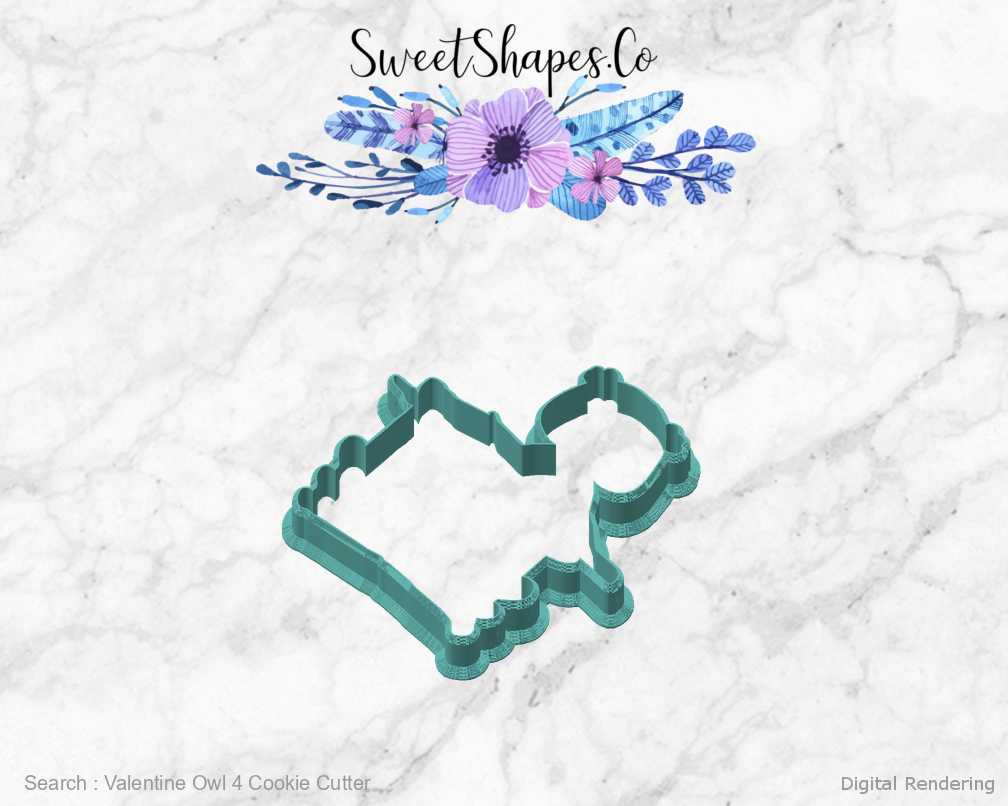 Valentine Owl 4 Cookie Cutter — angled front view