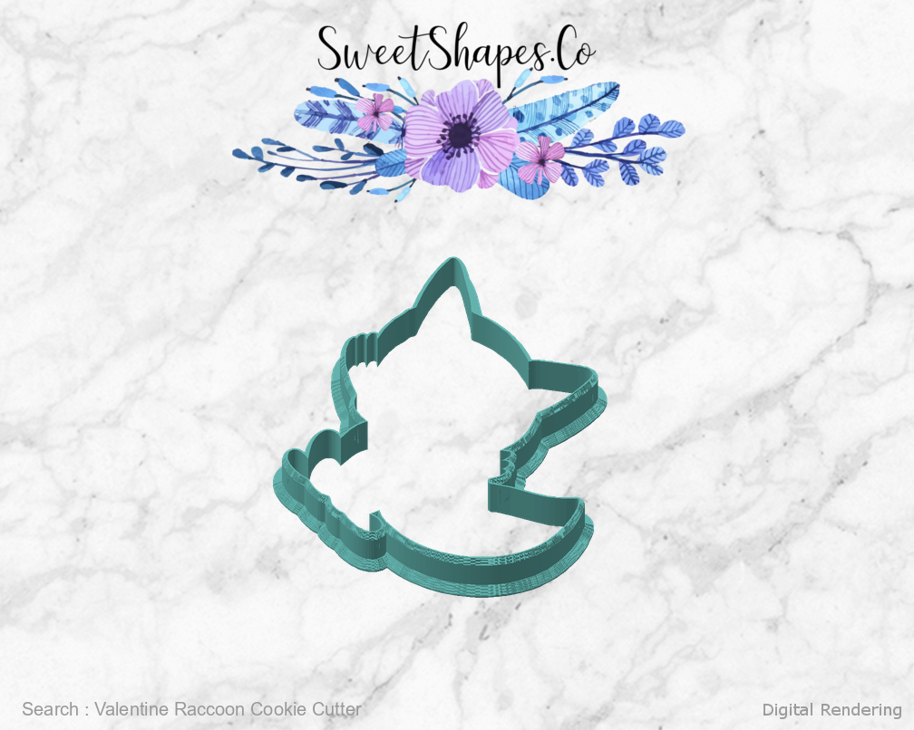 Valentine Raccoon Cookie Cutter — angled front view