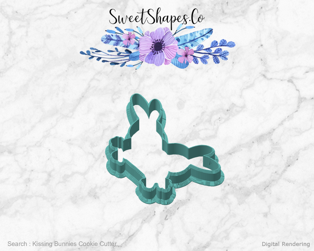Kissing Bunnies Cookie Cutter — angled front view