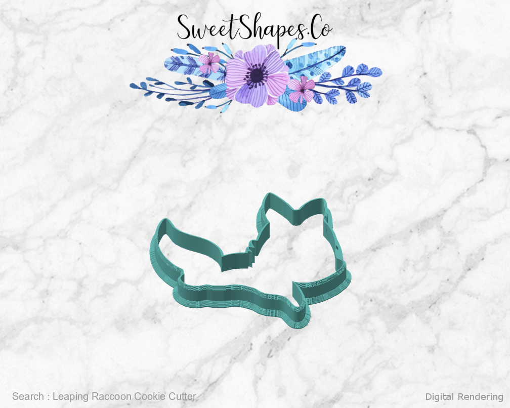 Leaping Raccoon Cookie Cutter — angled front view