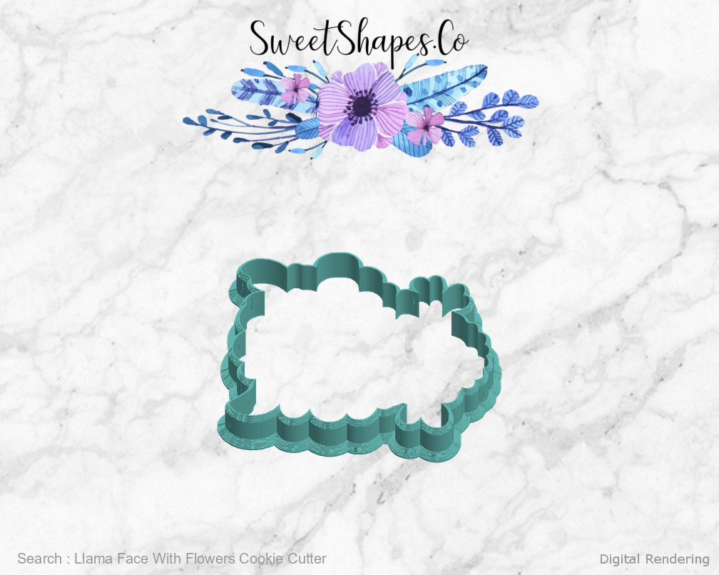 Llama Face With Flowers Cookie Cutter — left view