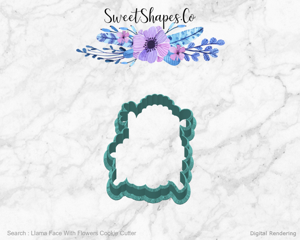Llama Face With Flowers Cookie Cutter — back view