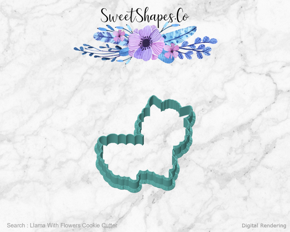Llama With Flowers Cookie Cutter — front view