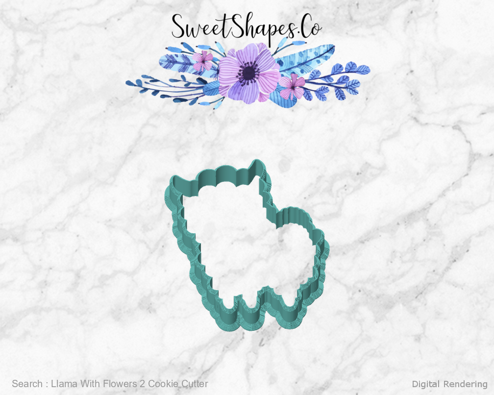 Llama With Flowers 2 Cookie Cutter — front view