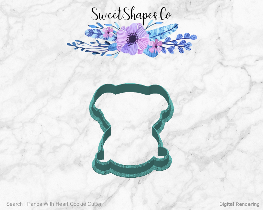Panda With Heart Cookie Cutter — back view