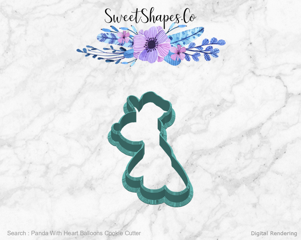 Panda With Heart Balloons Cookie Cutter — back view