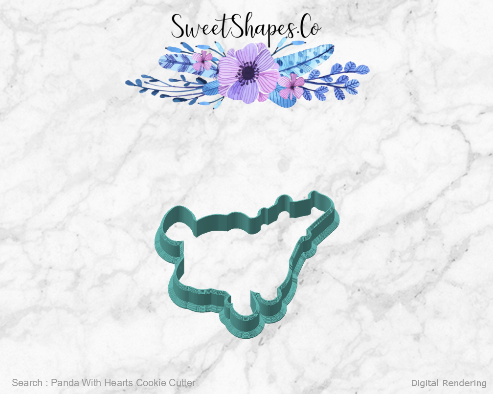 Panda With Hearts Cookie Cutter — angled front view