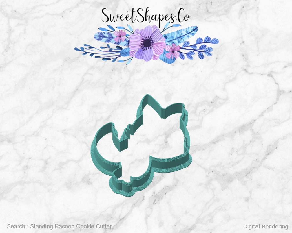 Standing Racoon Cookie Cutter — angled front view