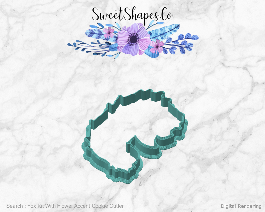 Fox Kit With Flower Accent Cookie Cutter — angled front view
