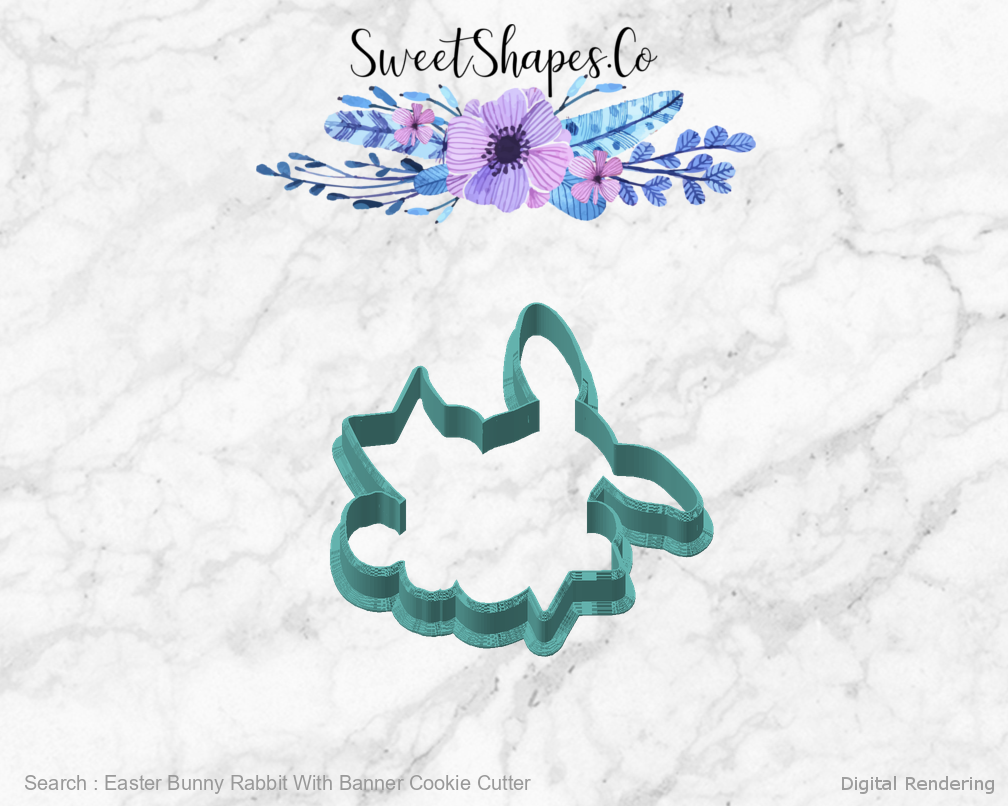 Easter Bunny Rabbit With Banner Cookie Cutter — angled front view