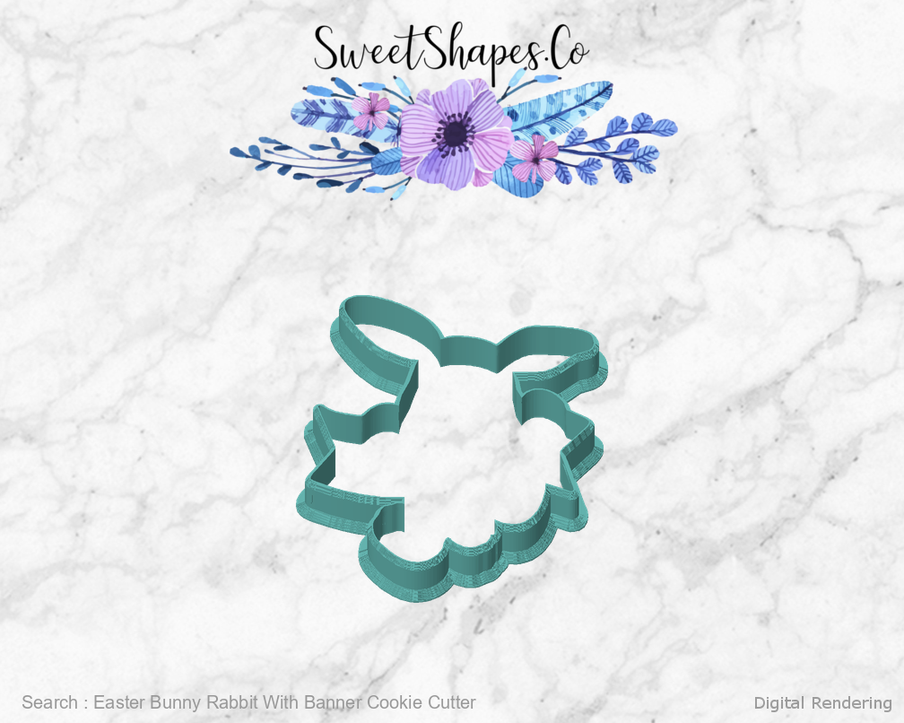 Easter Bunny Rabbit With Banner Cookie Cutter — front view