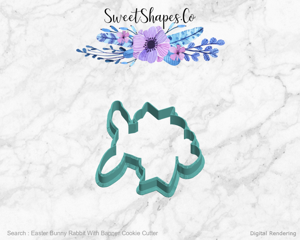 Easter Bunny Rabbit With Banner Cookie Cutter — left view