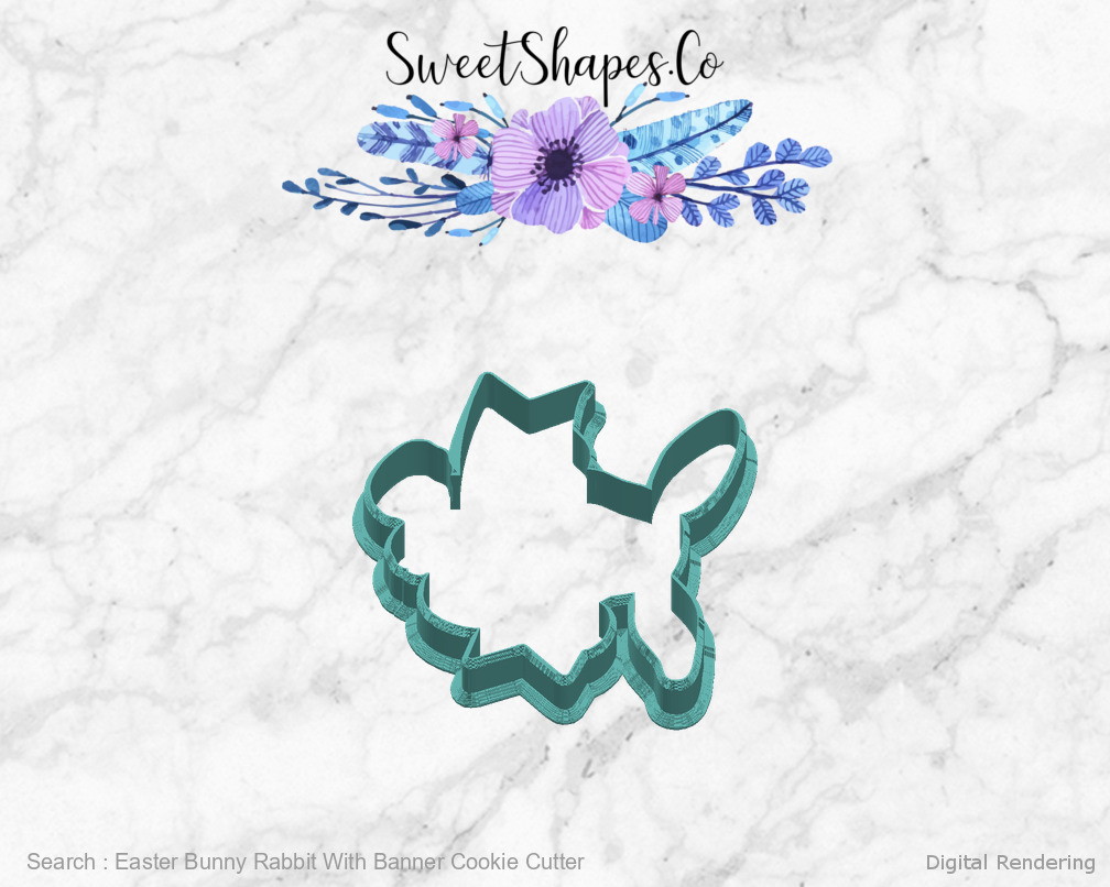 Easter Bunny Rabbit With Banner Cookie Cutter — right view