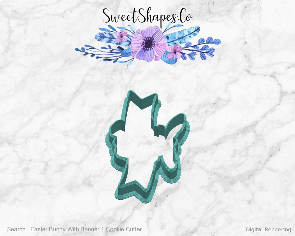 Easter Bunny With Banner 1 Cookie Cutter — right view