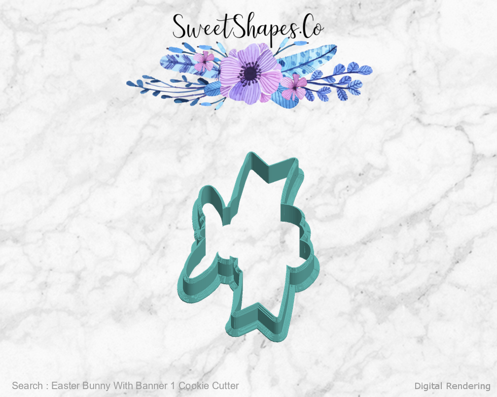 Easter Bunny With Banner 1 Cookie Cutter — left view