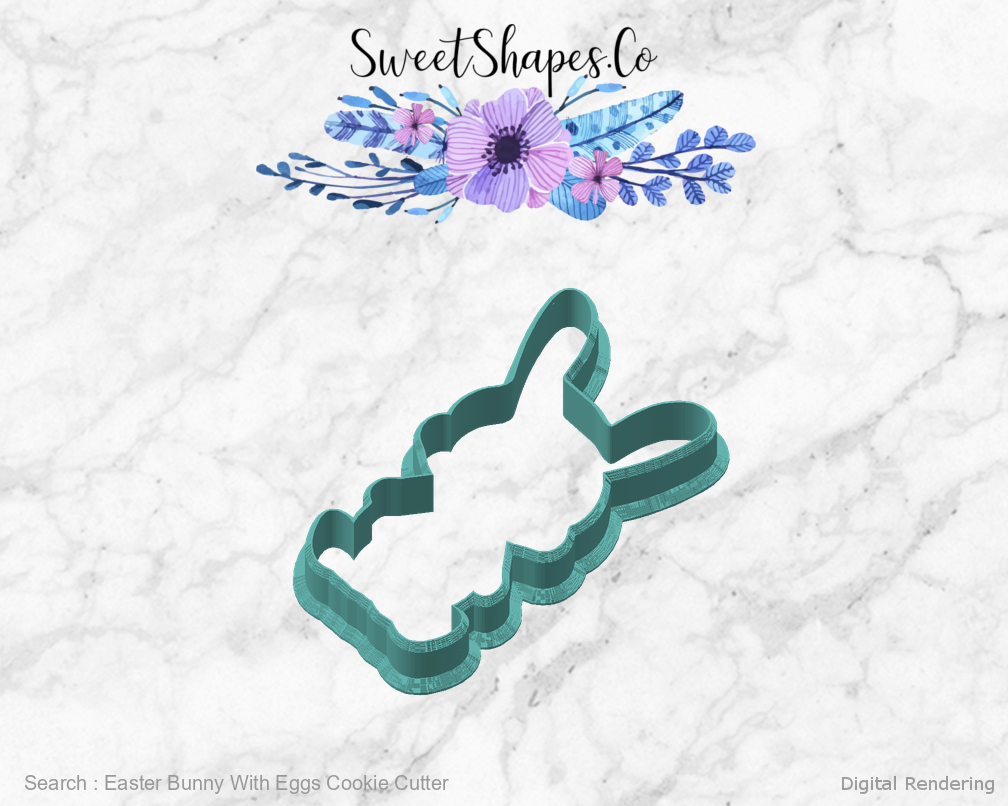 Easter Bunny With Eggs Cookie Cutter — angled front view