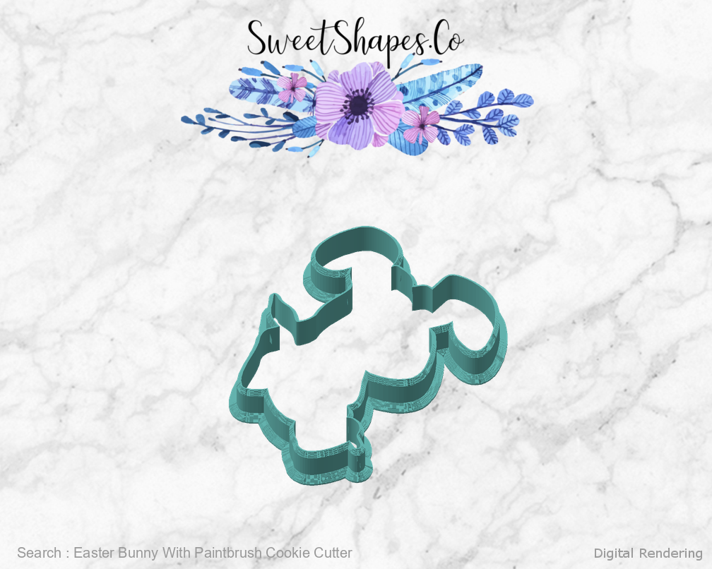 Easter Bunny With Paintbrush Cookie Cutter — angled front view