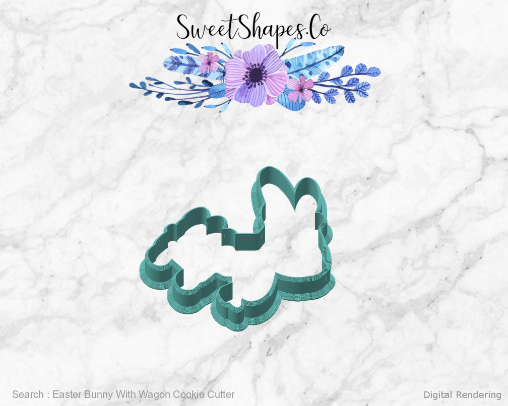 Easter Bunny With Wagon Cookie Cutter — angled front view