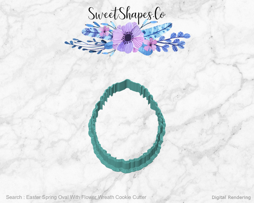 Easter Spring Oval With Flower Wreath Cookie Cutter — front view