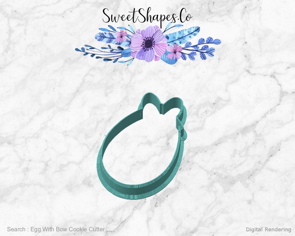 Egg With Bow Cookie Cutter — angled front view