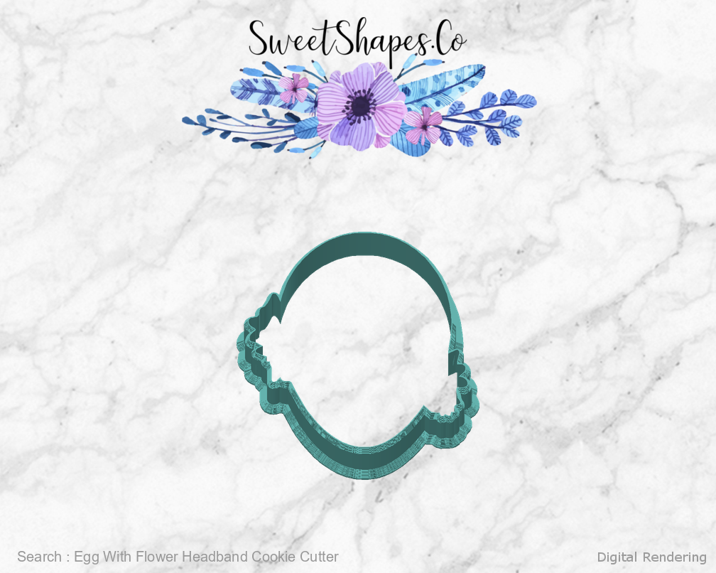 Egg With Flower Headband Cookie Cutter — back view
