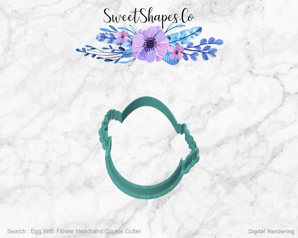 Egg With Flower Headband Cookie Cutter — front view