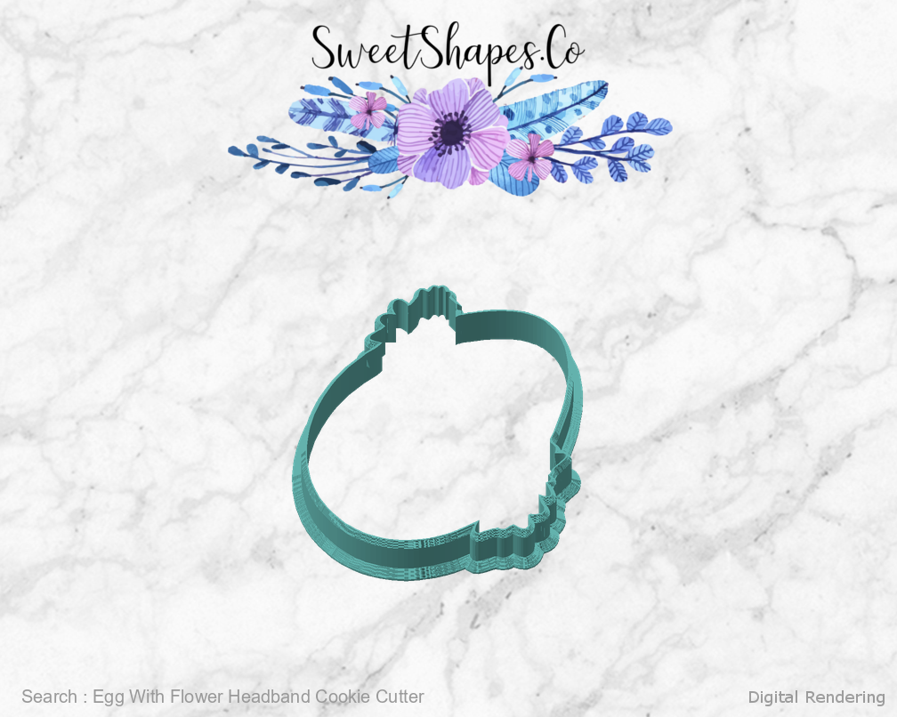 Egg With Flower Headband Cookie Cutter — angled front view