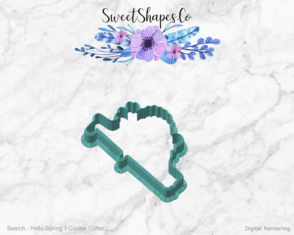 Hello Spring 1 Cookie Cutter — angled front view