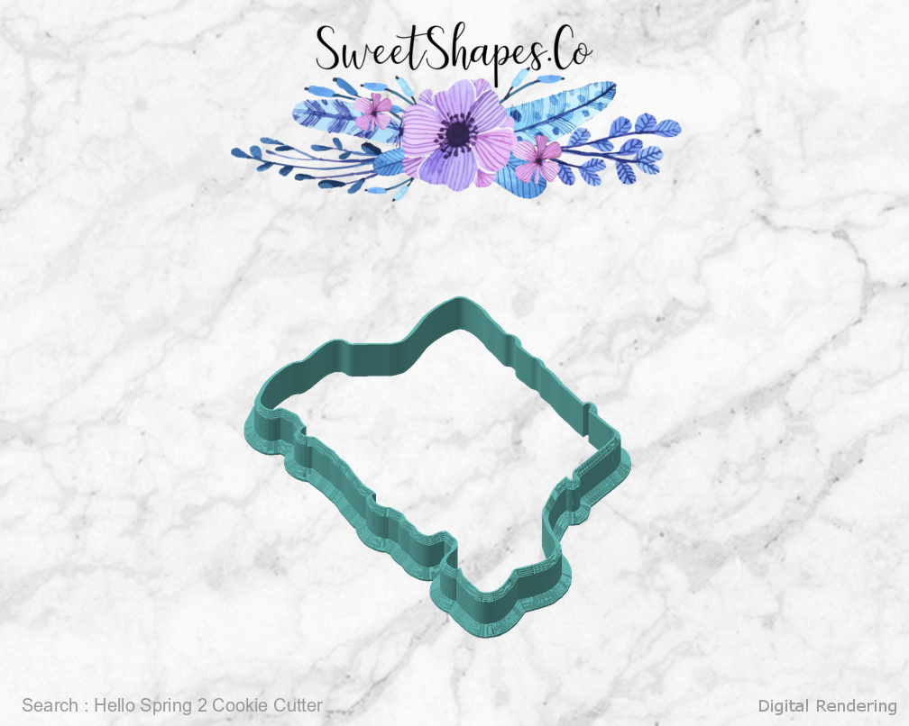Hello Spring 2 Cookie Cutter — angled front view