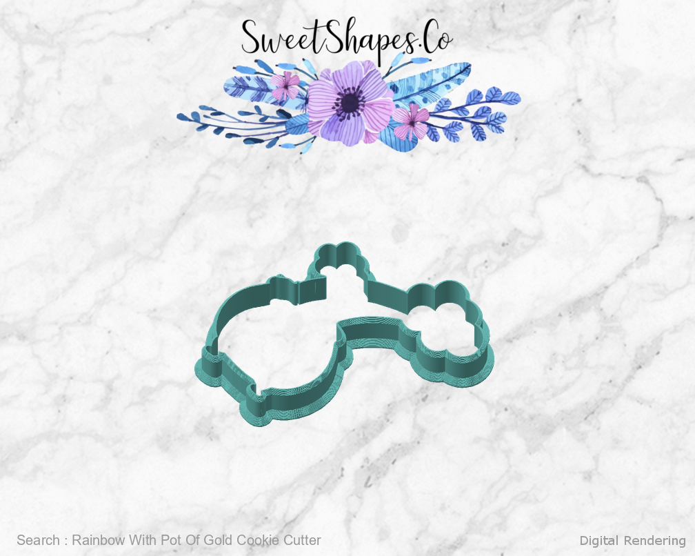 Rainbow With Pot Of Gold Cookie Cutter — angled front view