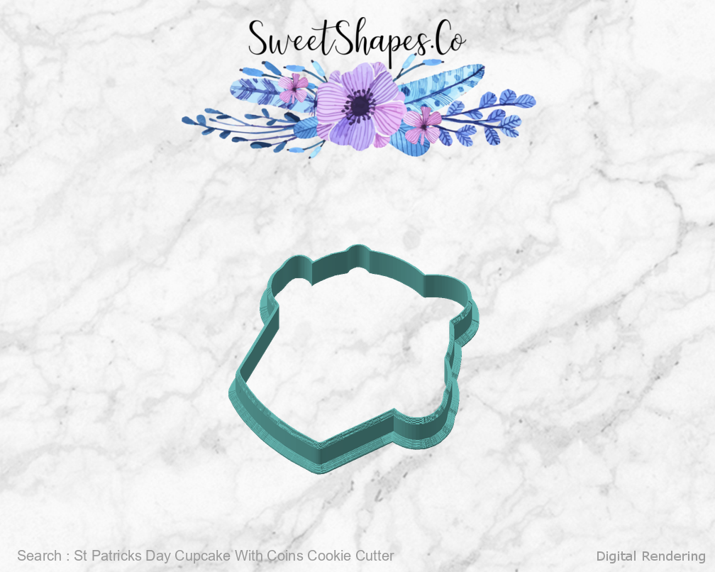 St Patricks Day Cupcake With Coins Cookie Cutter — angled front view
