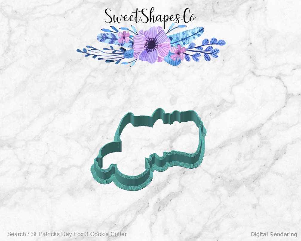 St Patricks Day Fox 3 Cookie Cutter — angled front view