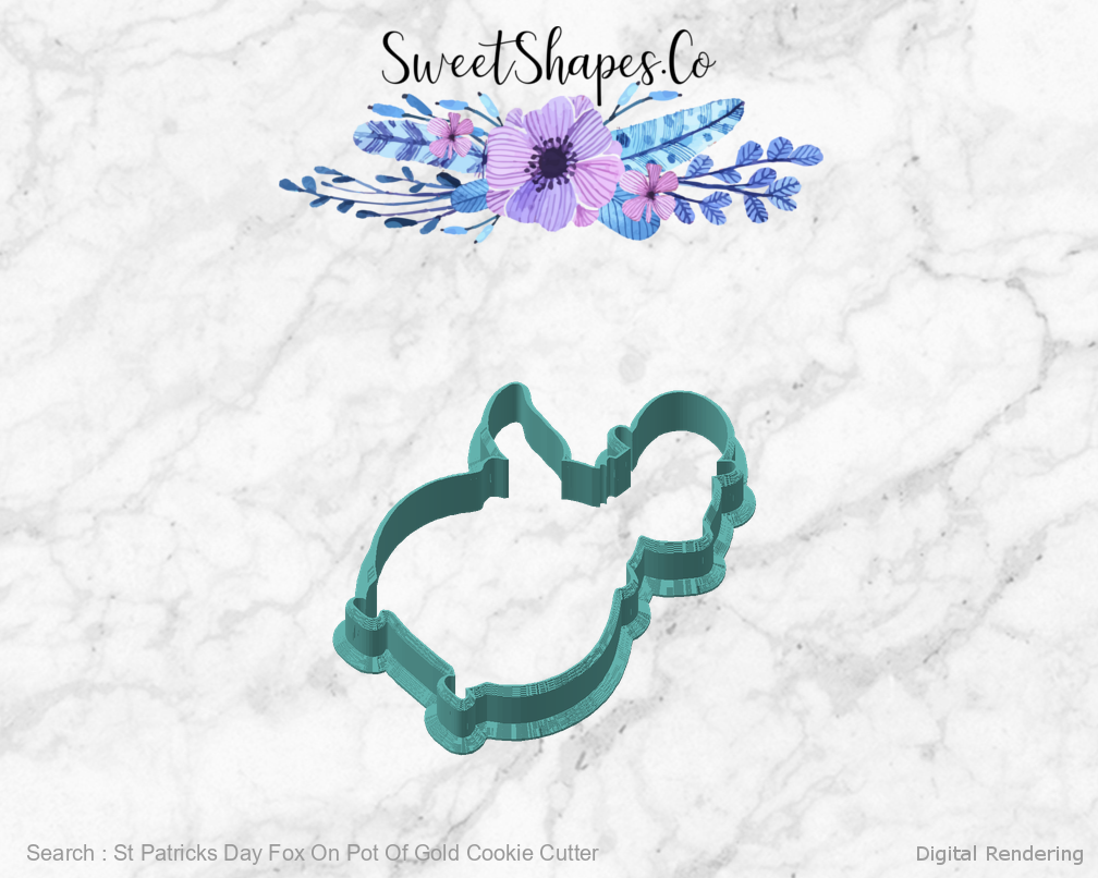 St Patricks Day Fox On Pot Of Gold Cookie Cutter — angled front view