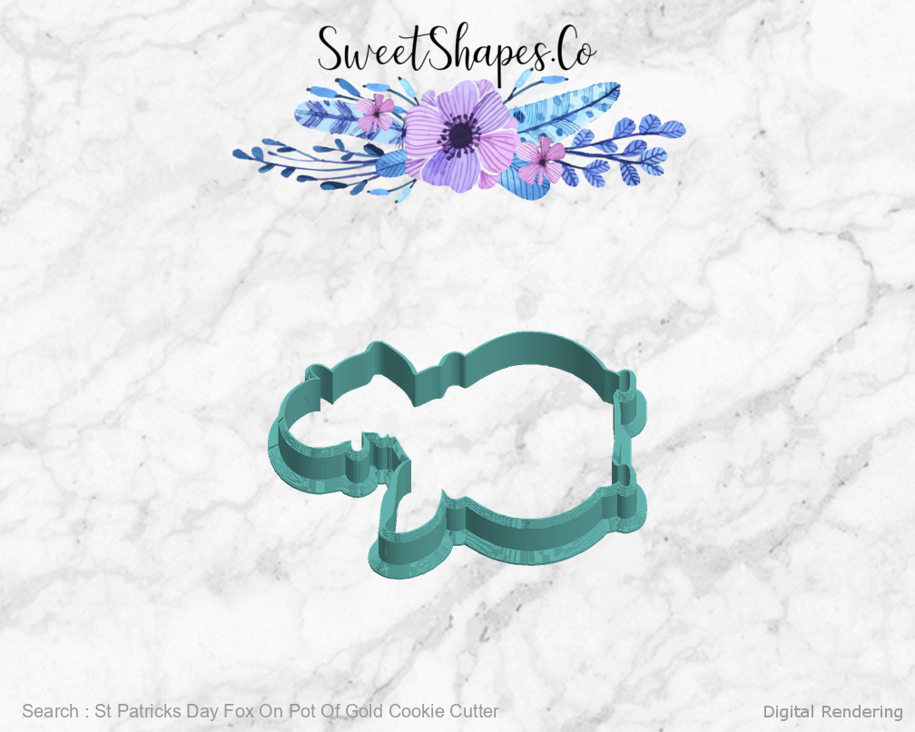 St Patricks Day Fox On Pot Of Gold Cookie Cutter — left view