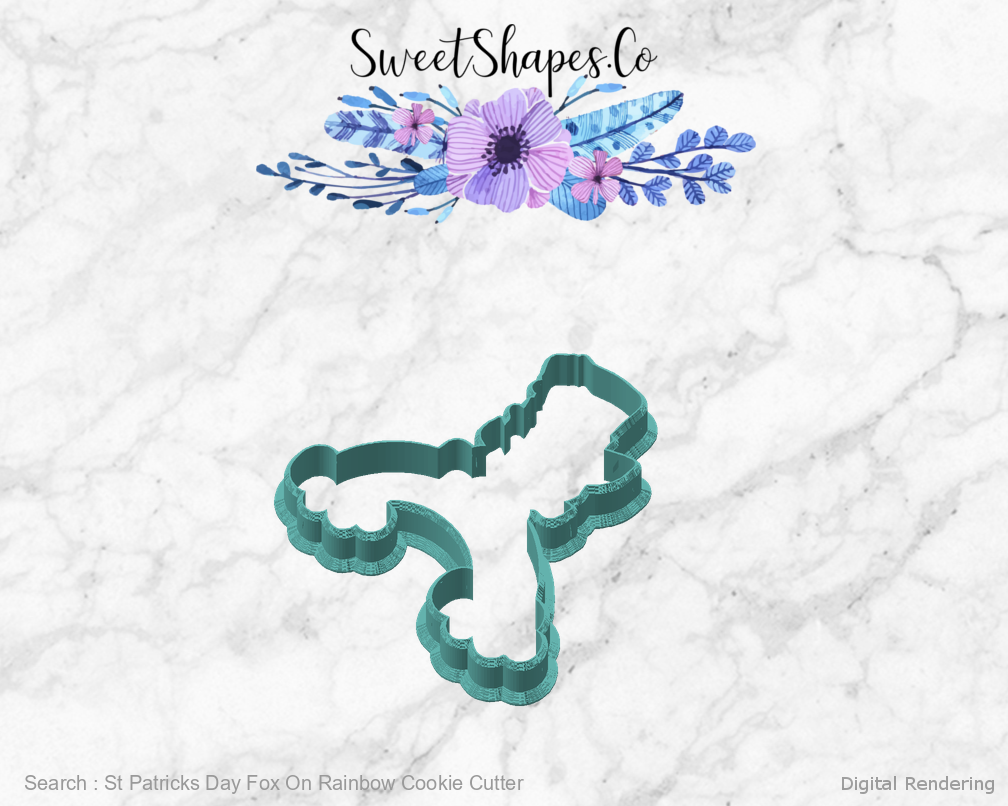 St Patricks Day Fox On Rainbow Cookie Cutter — angled front view