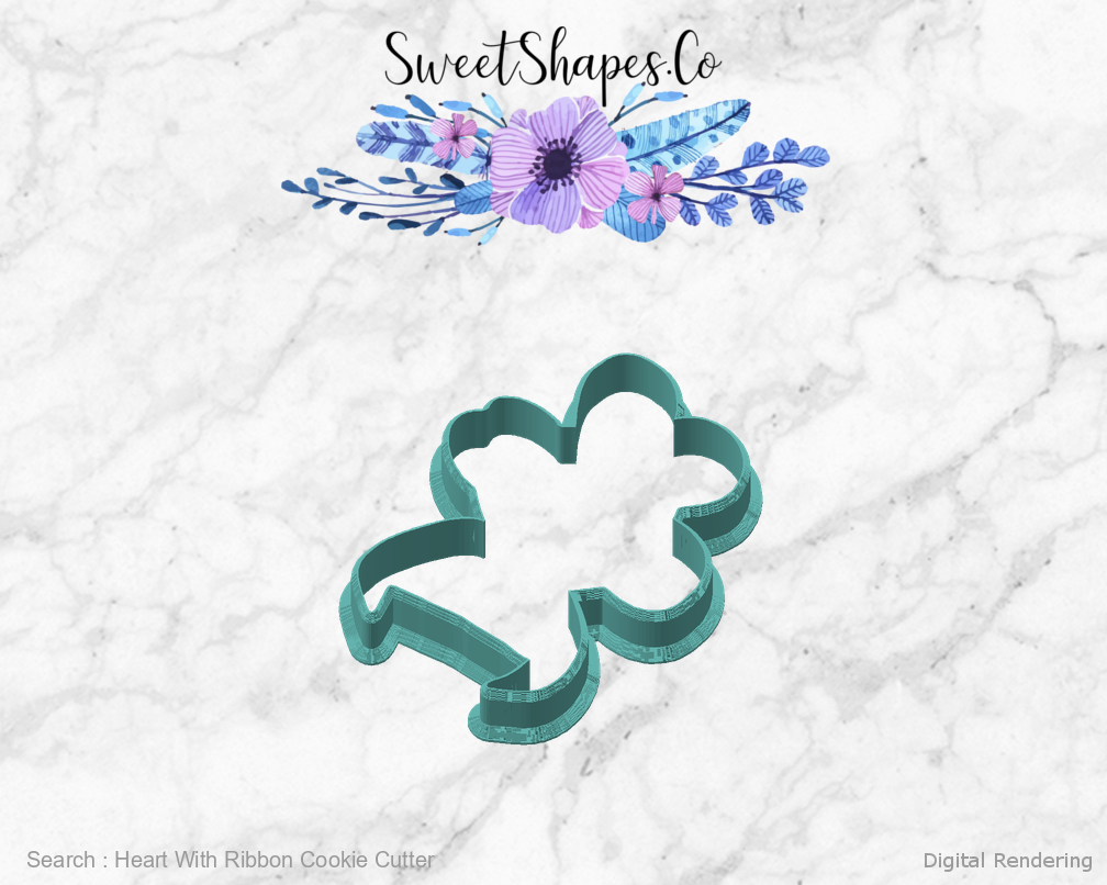 Heart With Ribbon Cookie Cutter — angled front view