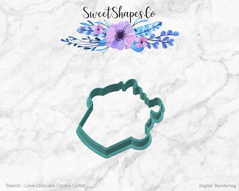 Love Cupcake Cookie Cutter — angled front view