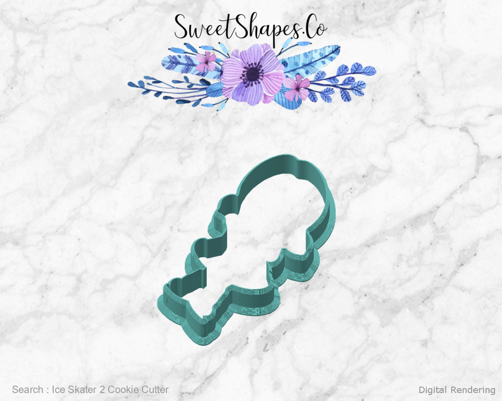 Ice Skater 2 Cookie Cutter — angled front view