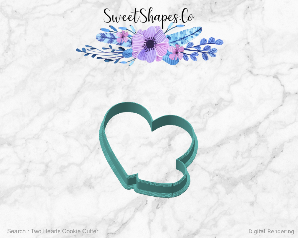 Two Hearts Cookie Cutter — angled front view