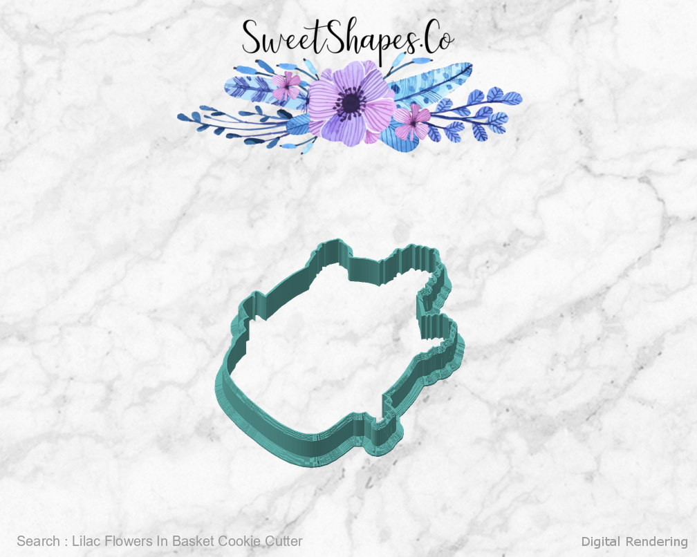 Lilac Flowers In Basket Cookie Cutter — angled front view