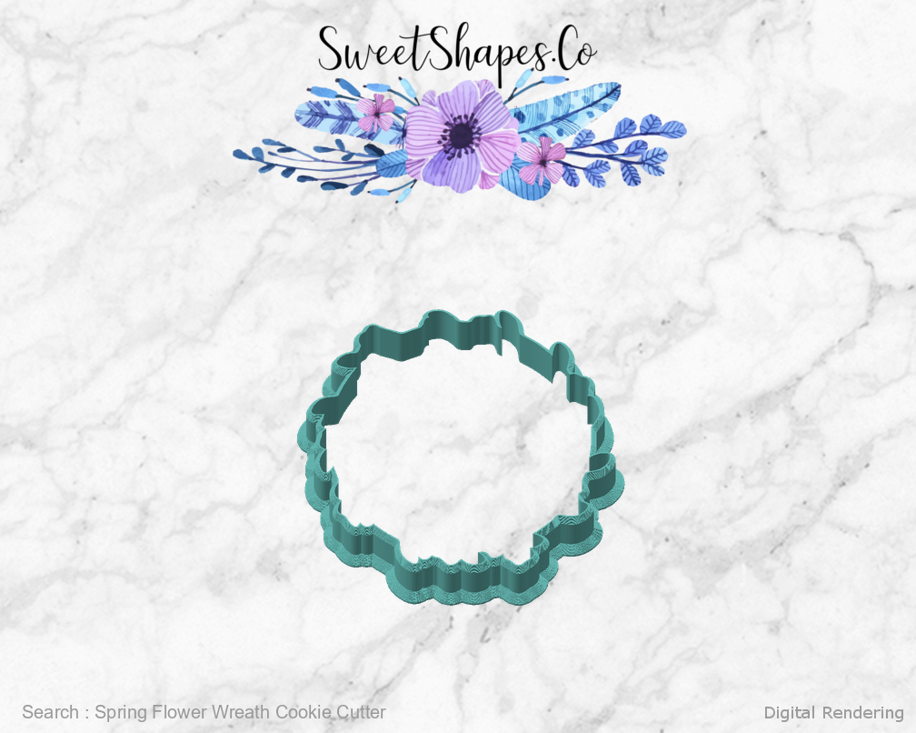 Spring Flower Wreath Cookie Cutter — angled front view