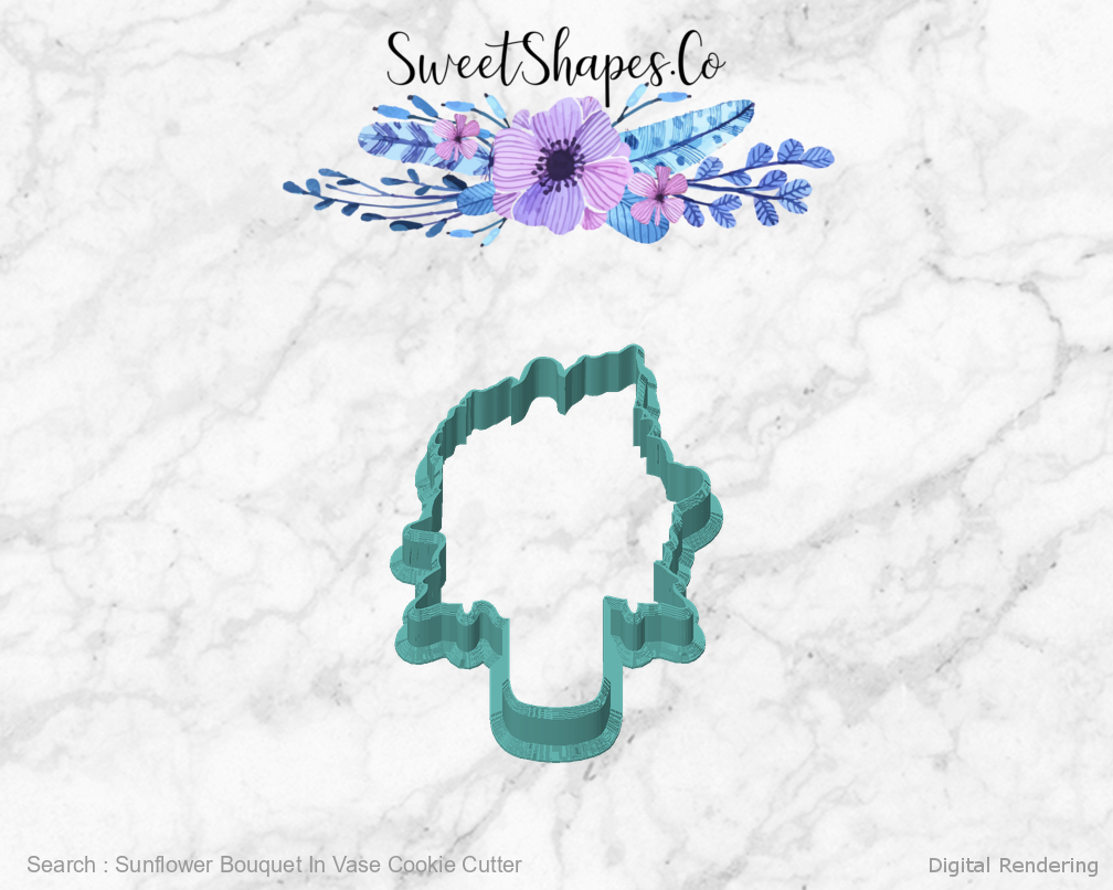 Sunflower Bouquet In Vase Cookie Cutter — front view