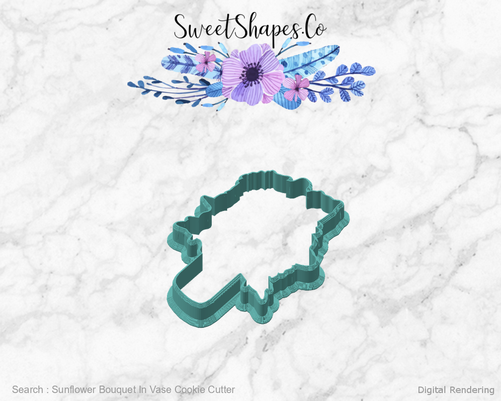 Sunflower Bouquet In Vase Cookie Cutter — angled front view