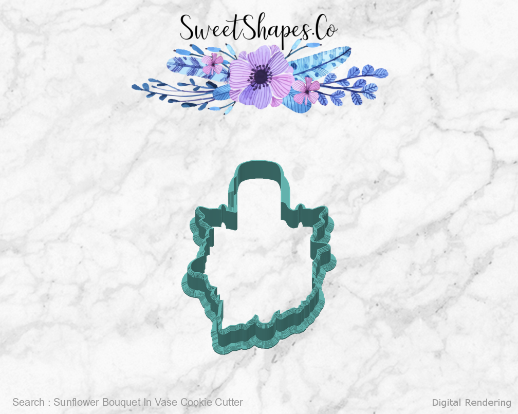 Sunflower Bouquet In Vase Cookie Cutter — back view