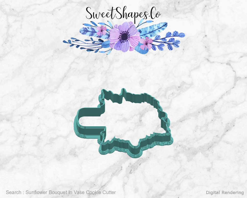 Sunflower Bouquet In Vase Cookie Cutter — right view